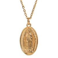 Collar de latón hecho a mano, metal, Virgen María, chapado en oro real, cadena oval & para mujer, 12x21mm, longitud:aproximado 15.7 Inch, Vendido por UD