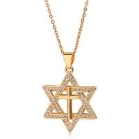 Cubic Zircon Micro Pave Brass Necklace, with 1.96inch extender chain, Hexagram, real gold plated, oval chain & micro pave cubic zirconia & for woman & hollow Approx 15.7 Inch 