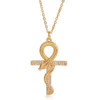 Cubic Zircon Micro Pave Brass Necklace, with 1.96inch extender chain, Cross, real gold plated, oval chain & micro pave cubic zirconia & for woman & hollow Approx 15.7 Inch 