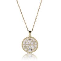 Cubic Zircon Micro Pave Brass Necklace, with 1.96inch extender chain, Flat Round, real gold plated, oval chain & micro pave cubic zirconia & for woman & enamel Approx 15.7 Inch 