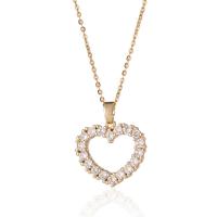 Cubic Zircon Micro Pave Brass Necklace, with 1.96inch extender chain, Heart, real gold plated, oval chain & micro pave cubic zirconia & for woman & hollow Approx 15.7 Inch 