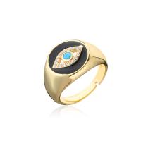 Cubic Zirconia Micro Pave Brass Finger Ring, Evil Eye, real gold plated, adjustable & micro pave cubic zirconia & for woman & enamel US Ring 