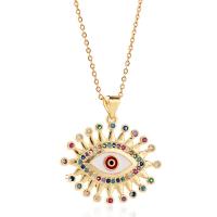 Cubic Zircon Micro Pave Brass Necklace, with 1.96inch extender chain, Evil Eye, real gold plated, oval chain & micro pave cubic zirconia & for woman & enamel Approx 15.7 Inch 