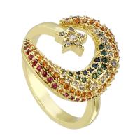 Brass Open Finger Ring, gold color plated, fashion jewelry & micro pave cubic zirconia & for woman, multi-colored 
