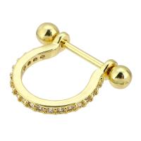 Brass Huggie Hoop Earring, gold color plated, fashion jewelry & micro pave cubic zirconia & for woman, golden 