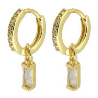 Huggie Hoop Drop Earring, Brass, gold color plated, fashion jewelry & micro pave cubic zirconia & for woman, golden, 24mm 