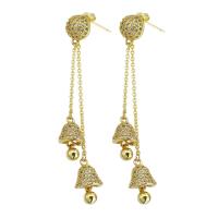 Brass Drop Earring, gold color plated, fashion jewelry & micro pave cubic zirconia & for woman, golden, 60mm 