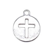 Zinc Alloy Cross Pendants, Round, antique silver color plated, vintage & with cross pattern & Unisex & hollow, 15mm 