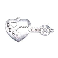 Zinc Alloy Jewelry Pendants, heart and key, antique silver color plated, vintage & Unisex 