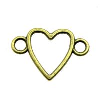 Zinc Alloy Charm Connector, Heart, plated, vintage & 1/1 loop & hollow 