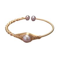 Cultured Freshwater Pearl Brass Bracelet, with Freshwater Pearl, Round, gold color plated, for woman 11-12mm .09 Inch 