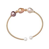 Cultured Freshwater Pearl Brass Bracelet, with Freshwater Pearl, Keshi, gold color plated, for woman, mixed colors, 10mm .09 Inch 