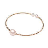 Cultured Freshwater Pearl Brass Bracelet, with Freshwater Pearl, Keshi, gold color plated, for woman 10-11mm .69 Inch 