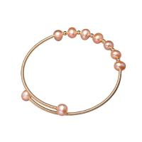 Cultured Freshwater Pearl Brass Bracelet, with Freshwater Pearl, Round, gold color plated, for woman 6-7mm .09 Inch 