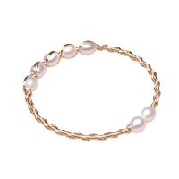 Cultured Freshwater Pearl Brass Bracelet, with Freshwater Pearl, Rice, gold color plated, for woman, white, 7-8mm .09 Inch 