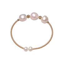 Cultured Freshwater Pearl Brass Bracelet, with Freshwater Pearl, Round, gold color plated, for woman, white, 10-11mm .3 Inch 