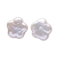 Freshwater Pearl Stud Earring, brass post pin, Plum Blossom, silver color plated, for woman, white 