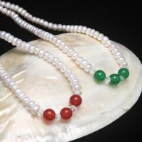 Agate Freshwater Pearl Necklace, with Green Agate & Red Agate, Round, for woman 7-8mm .72 Inch 