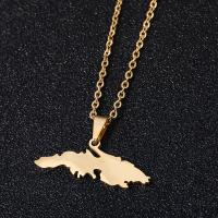 Stainless Steel Jewelry Necklace, 304 Stainless Steel, Map, Vacuum Ion Plating, fashion jewelry & Unisex, golden Inch 