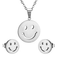 Fashion Multi Layer Necklace, 304 Stainless Steel, Stud Earring & necklace, Smiling Face, Vacuum Ion Plating, 2 pieces & fashion jewelry & for woman 23mm*20mm,10mm Approx 17.72 Inch 