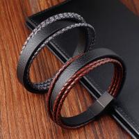 PU Leather Bracelet, with 304 Stainless Steel, Vacuum Ion Plating, for man .2 