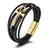 PU Leather Cord Bracelets, with 316L Stainless Steel, Vacuum Plating, Unisex .26 Inch 