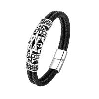 PU Leather Bracelet, with 316L Stainless Steel, Vacuum Plating & for man, black 
