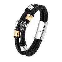 PU Leather Bracelet, with 316L Stainless Steel, Vacuum Plating, for man, black .26 Inch 