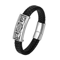 PU Leather Bracelet, with 316L Stainless Steel, Vacuum Plating & for man .26 Inch 