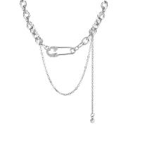 Rhinestone Zinc Alloy Necklace, with 1.96inch extender chain, Safety Pin, platinum color plated, oval chain & for woman & with rhinestone Approx 17.7 Inch, Approx 4.7 Inch 