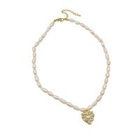 Freshwater Pearl Brass Necklace, with Brass, with 1.96inch extender chain, Heart, real gold plated, Korean style & for woman Approx 14.5 Inch 