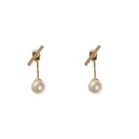 Kunststoff Perle Zink Legierung Ohrring, Zinklegierung, mit Kunststoff Perlen, plattiert, für Frau & mit Strass, keine, 13x25mm, verkauft von Paar