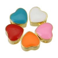 Perlas de esmalte latón, metal, Corazón, chapado en color dorado, más colores para la opción, 9x9x5mm, agujero:aproximado 2mm, Vendido por UD