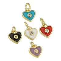 Enamel Brass Pendants, Heart, gold color plated, micro pave cubic zirconia Approx 2mm 