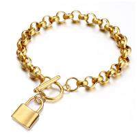 Stainless Steel Charm Bracelet, 304 Stainless Steel, Lock and Key, Vacuum Plating & for woman Approx 8.66 Inch 