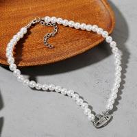 Plastic Pearl Necklace, Zinc Alloy, with Plastic Pearl, with 2.76inch extender chain, plated, fashion jewelry & for woman & with rhinestone Approx 16.54 Inch 
