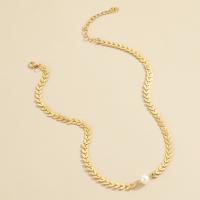 Zinc Alloy Necklace, with Plastic Pearl, with 1.97inch extender chain, gold color plated, fashion jewelry & for woman Approx 15.75 Inch 