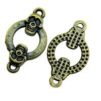 Zinc Alloy Charm Connector, plated, with skull pattern, antique gold color 