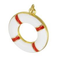 Enamel Brass Pendants, Life Ring, gold color plated, fashion jewelry & DIY, white Approx 3mm 