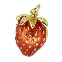 Enamel Brass Pendants, Strawberry, gold color plated, fashion jewelry & DIY, red Approx 3mm 