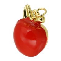 Enamel Brass Pendants, Apple, gold color plated, fashion jewelry & DIY, red Approx 3mm 