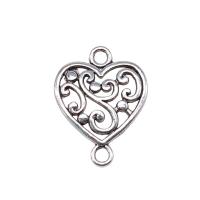 Zinc Alloy Charm Connector, Heart, antique silver color plated, vintage & 1/1 loop & hollow 