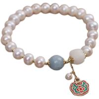 Cultured Freshwater Pearl Brass Bracelet, with Brass, Longevity Lock, gold color plated, for woman & enamel .09 Inch 