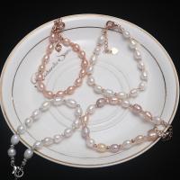 Cultured Freshwater Pearl Brass Bracelet, with Brass, Rice, plated & for woman 6-7mm .09 Inch 
