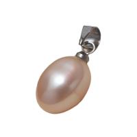 Cultured Freshwater Pearl Brass Pendant, with Brass, Rice, silver color plated, fashion jewelry 10-11mm 