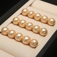 Shell Pearl Beads, Round, DIY & half-drilled, golden 