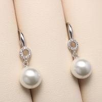 Shell Pearl Drop Earring, with Brass, Round, silver color plated, micro pave cubic zirconia 10mm 