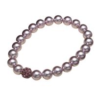Shell Pearl Bracelet, with Brass, Round, plated, elastic & for woman & with rhinestone 8mm .28 Inch 
