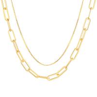 Titanium Steel Chain Necklace, Vacuum Ion Plating, Double Layer & fashion jewelry & for woman, gold Approx 17.7-18.9 Inch 