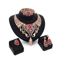 Crystal Jewelry Sets, Zinc Alloy, bangle & finger ring & earring & necklace, with Crystal, Teardrop, gold color plated, 4 pieces & for woman & hollow 120mm, 67mm  US Ring 